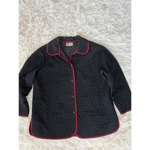 Maggie Sweet Vintage Quilted Jacket  Black 1X Red Trim‎ Button Up Made IN USA